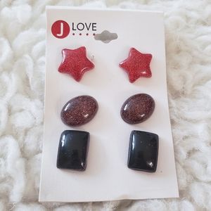 Set of 3 Glittery Geometric Shape Earrings